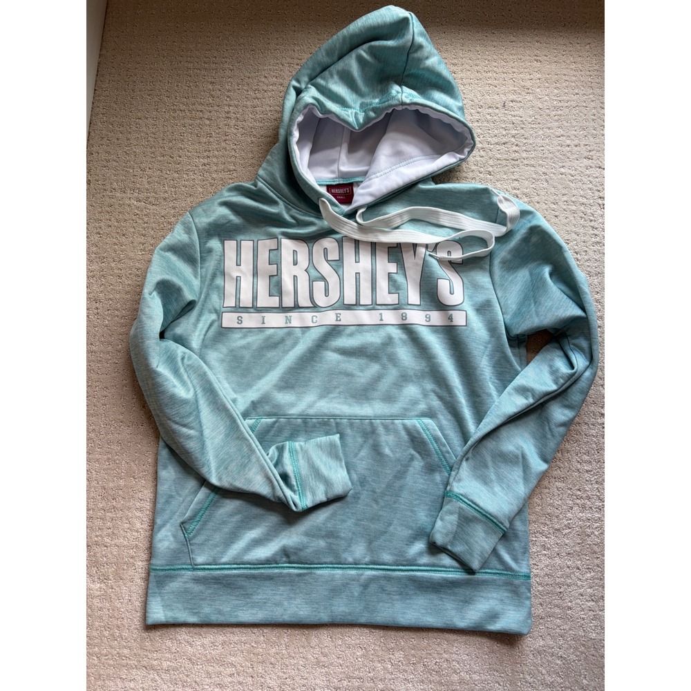 Hershey's Hoodie Women Small Teal Space Dye Graphic Pullover Sporty HersheyPark